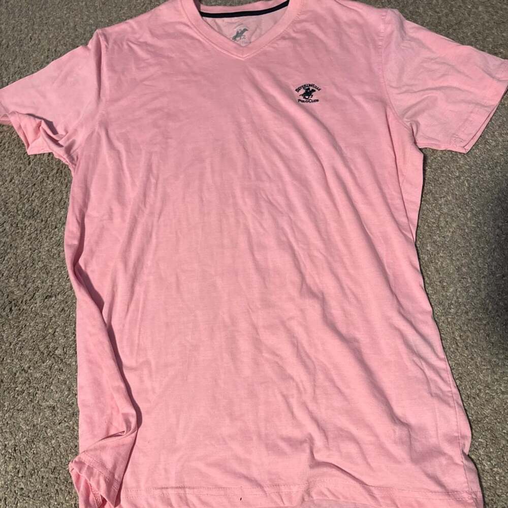 Beverly Hills Polo Club Men's Pink V-Neck T-Shirt XL
